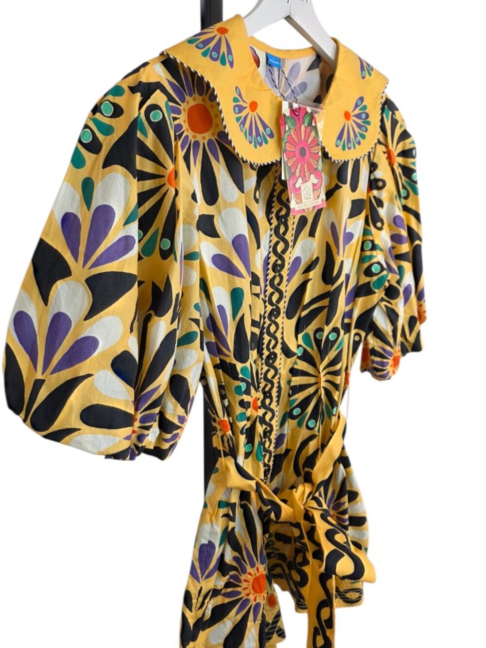 Farm Rio x Anthropologie Puff-Sleeve Printed Romper, Cotton, Boho, Resort, Sz S - Picture 9 of 11